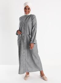 Plus Size Natural Fabric Striped Cape&Dress Blue