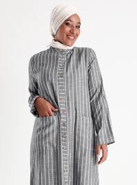 Plus Size Natural Fabric Striped Cape&Dress Blue