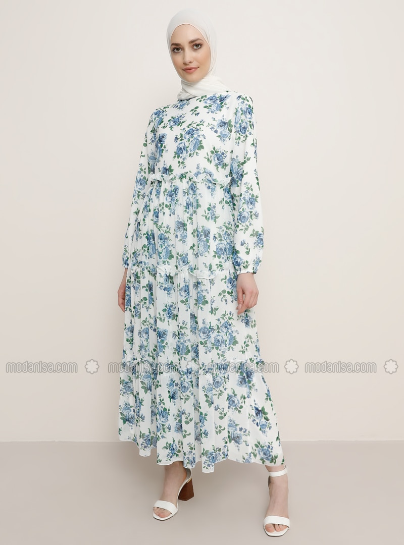 white blue floral dress