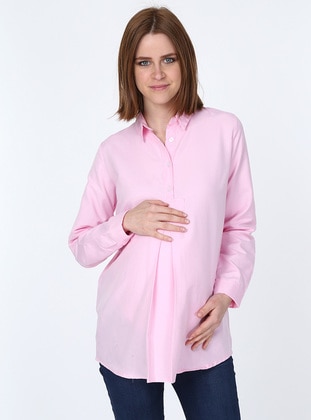 Pink -  - Point Collar - Maternity Blouses Shirts - Luvmabelly