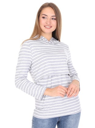 Gray - Stripe -  - Maternity Tunic - Luvmabelly