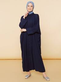 Lacivert - Çok renkli - Fransız yaka - Astarsız kumaş - Viskon - Elbise
