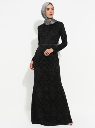 Black - Fully Lined - Crew neck - Muslim Evening Dress - Pierre Cardin
