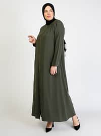 Khaki - Crew neck - Unlined - Plus Size Abaya