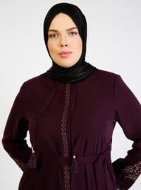 Plum - Crew neck - Unlined - Plus Size Abaya