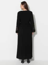Black - Crew neck - Unlined - Plus Size Abaya