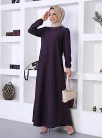 Button Detailed Modest Dress Purple