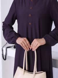 Button Detailed Modest Dress Purple