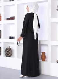 Button Detailed Modest Dress Black