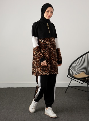 Black - Leopard - Unlined - Acrylic -  - Suit - Por La Cara