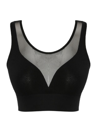 Seamless Front Tulle Sports Bustier Black