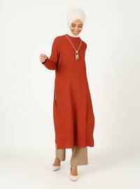Neckless Detailed Tunic&Trousers Set - Tile