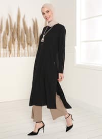Neckless Detailed Tunic&Trousers Set - Black