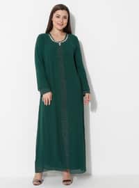 Green - Fully Lined - Crew neck - Muslim Plus Size Evening Dress