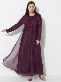 Plum - Fully Lined - Crew neck - Muslim Plus Size Evening Dress
