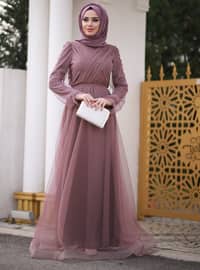 Dusty Rose - Fully Lined - Crew neck - Viscose - Muslim Evening Dress