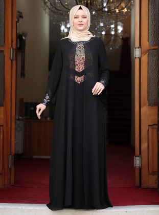 Black - Unlined - Crew neck - Muslim Plus Size Evening Dress - Amine Hüma