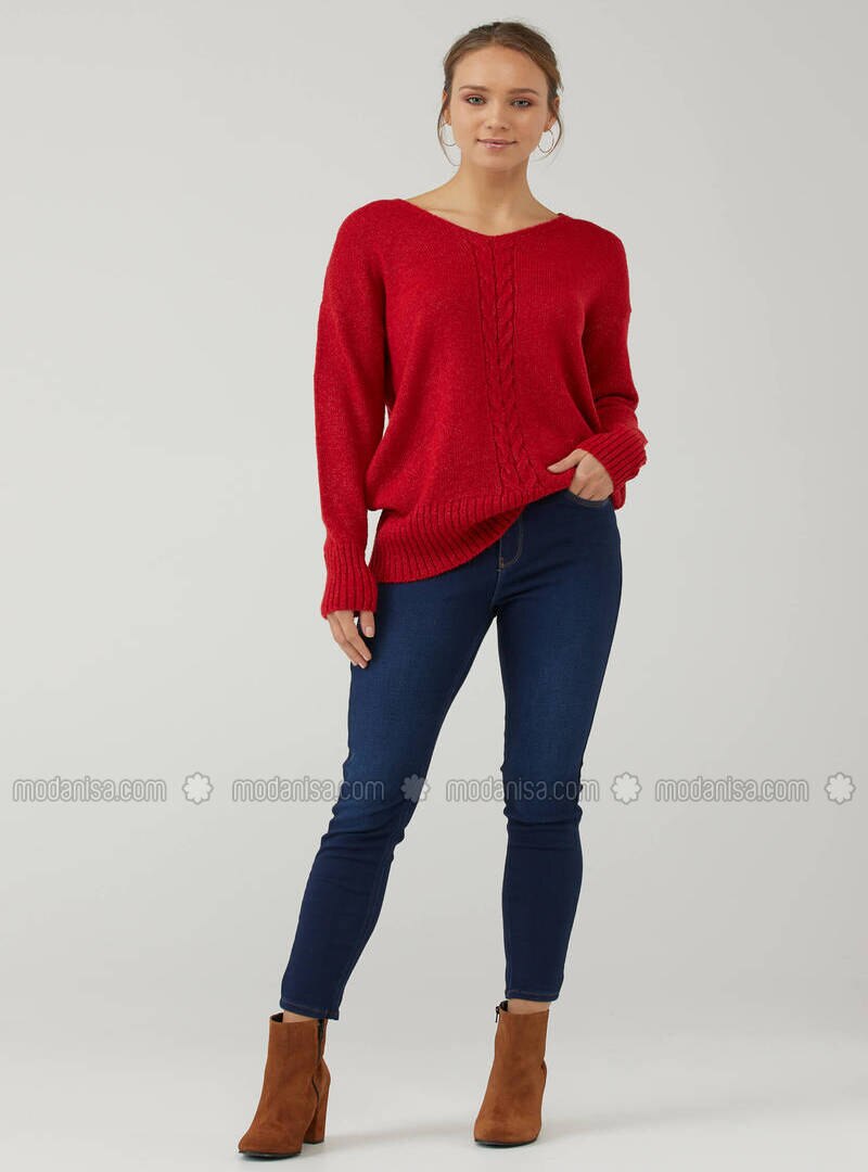 red jumper outfit