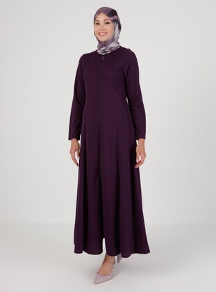 Double Pocket Long Zippered Abaya Purple