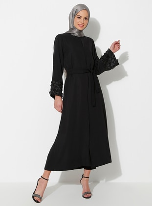 Black - Unlined - Crew neck - Abaya - Filizzade