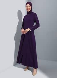 Double Pocket Long Zippered Abaya Purple