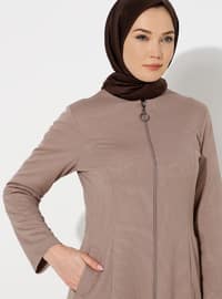 Double Pocket Long Zippered Abaya Mink