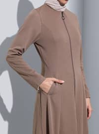 Double Pocket Long Zippered Abaya Mink
