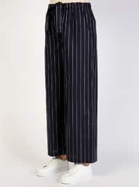 Drawstring Striped Pants Navy Blue