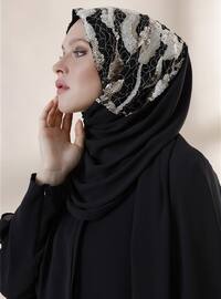 Cloud Sequined Instant Hijab Black Beige