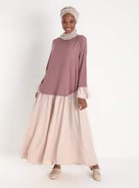 فستان كلر بلوك - وردي منقوش بيج - تافين