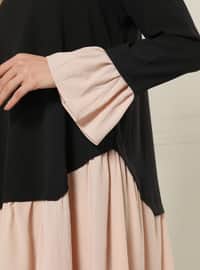 Color Block Dress - Black Beige