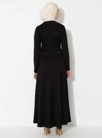 Belt Detailed Modest Dress Black