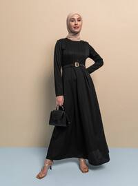 Belt Detailed Modest Dress Black