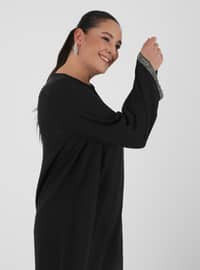 Plus Size Tunic & Pants Evening Dresses With Stones On The Sleeve Black