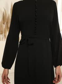 Brit Button Detailed Dress - Black