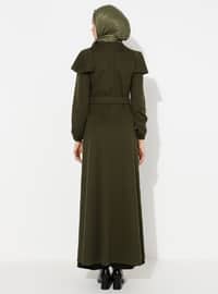 Long Zippered Abaya Khaki With Shoulder Flounces