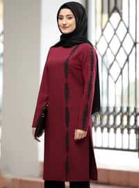 Elif Pants&Tunic Double Hijab Evening Dress Suit Burgundy