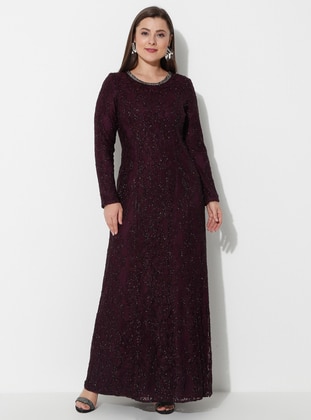 Silvery Lace Hijab Evening Dress Purple