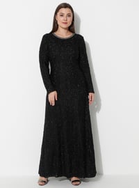 Silvery Lace Hijab Evening Dress Black