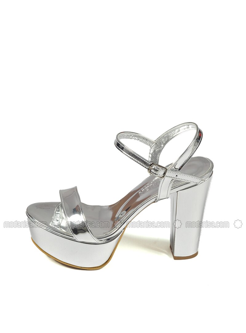 silver 3 strap heels