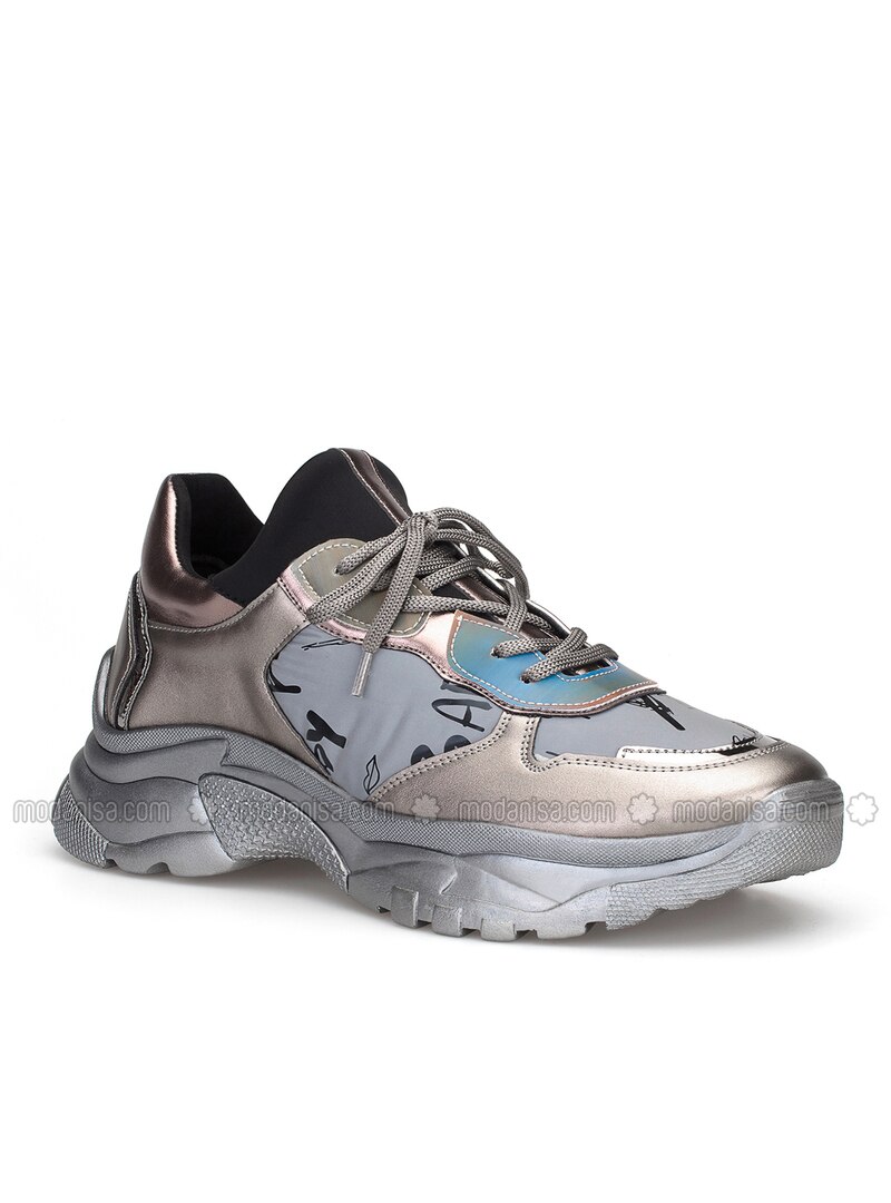 silver running shoes