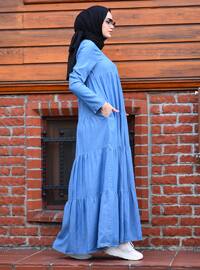 Mavi - Yuvarlak yakalı - Astarsız kumaş - Kot - Pamuk - - Elbise