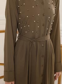 Khaki - Point Collar - Dress