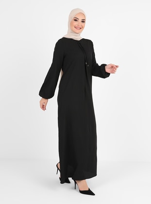 A Pleat Bow Collar Detailed Dress - Black - Tavin