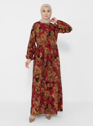 Patterned Dress - Claret Red - Tavin