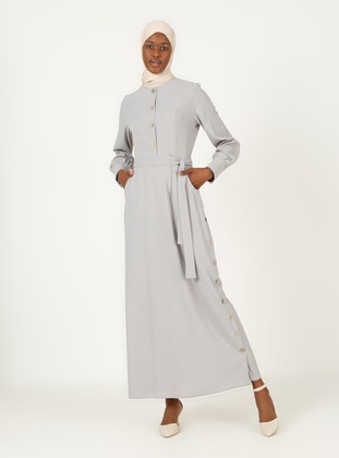 Side Button Detailed Dress - Gray - Tavin