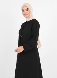 A Pleat Bow Collar Detailed Dress - Black