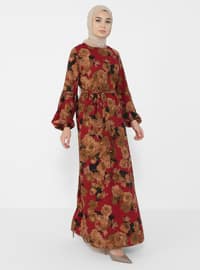 Patterned Dress - Claret Red