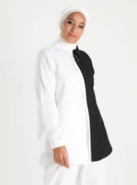 Oversize Zipper Detailed Garni Tunic - Black White