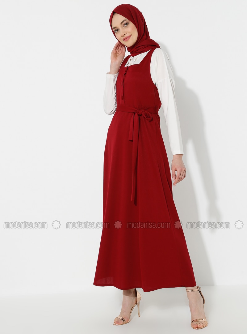 Maroon - Sweatheart Neckline - Dress
